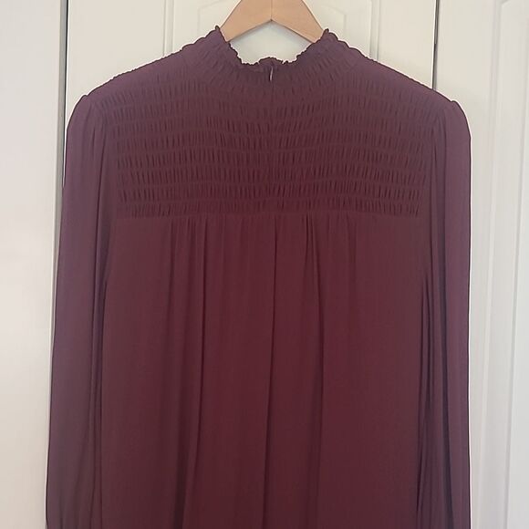 Reformation Brandi Smocked Mini Dress Relaxed Fit Chiffon Burgundy Size XL - Picture 8 of 15